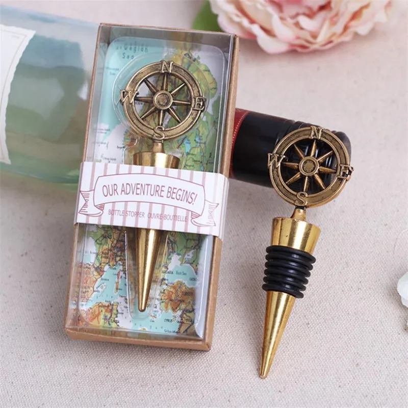 50pcs Golden Compass Wine Stopper Wedding Favors And Gifts Wine Bottle