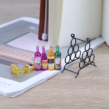 

7pcs/Set Mini DIY kitchen room Black + Wine Bottle For Miniatures Dolls House 1:12 Doll House Mini Furniture Model Miniature