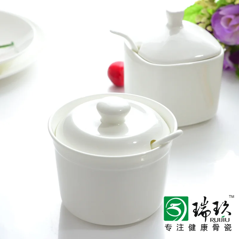White bone china round sauce pot guzhici ceramic spice bottle condiment