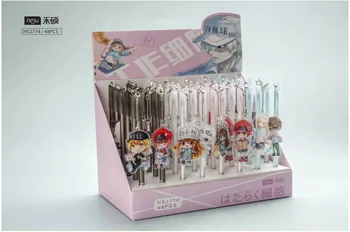 

48 pcs Gel Pens Cartoon Anime black colored gel-inkpens for writing Cute stationery office school supplies