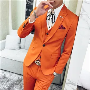 orange Красивый костюм жениха на одной пуговице смокинги для жениха Мужские костюмы Свадебные/выпускной/ужин лучший мужской блейзер(пиджак+ брюки+ галстук+ жилет - Цвет: orange