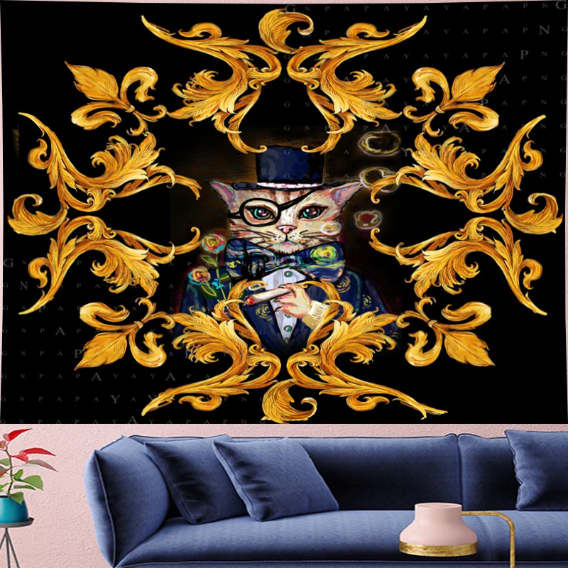 

Court style retro Deconstruction smoking Cat Tapestry hippies painting macrame flower Wall Hanging Yoga Mat home decor GN.PAPAYA