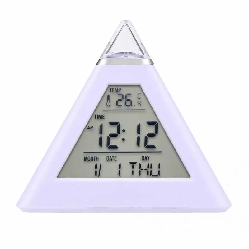 

LED Home Office Desk Pyramid Digital Backlight Color Everchanging Table Alarm Clock Thermometer Temperature Calendar