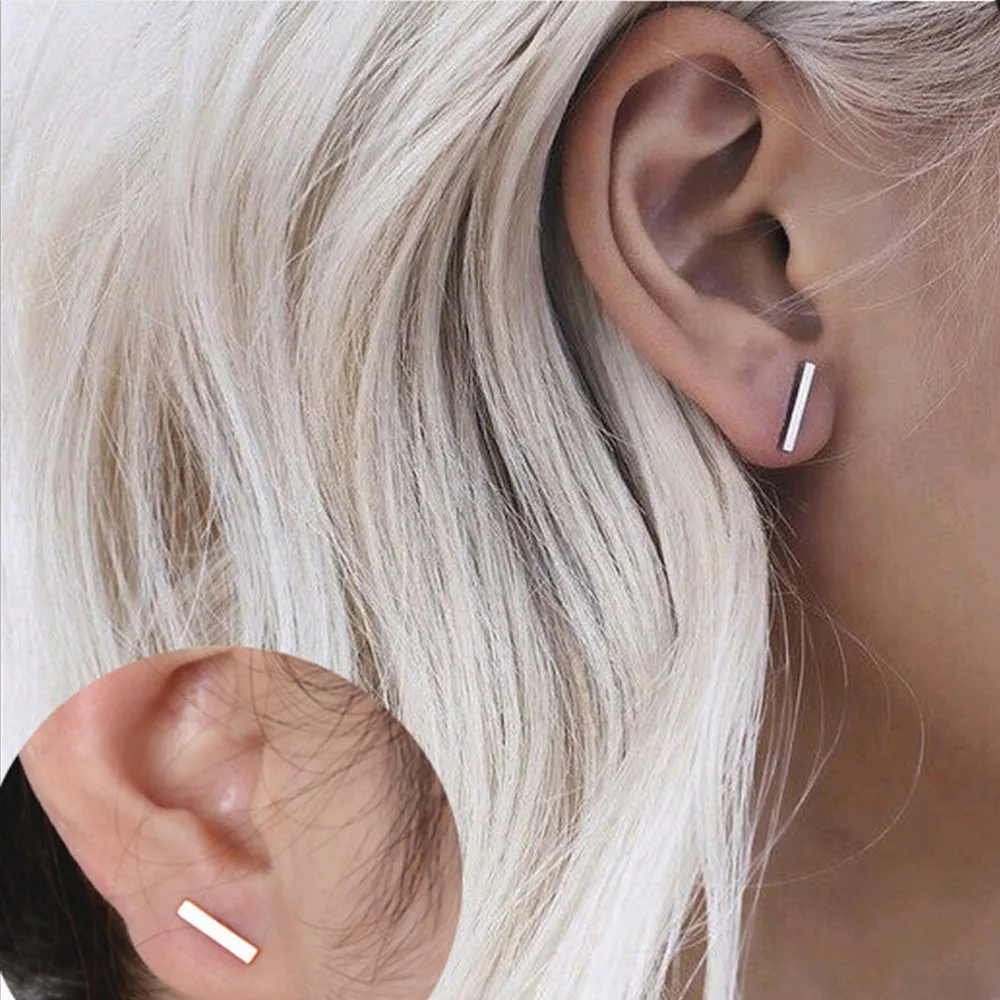 

M MISM Girls Fashion Earring Simple Gold Silver Punk T Shape Stud Earrings For Women Ear Jewelry Geometry Brincos Bijoux