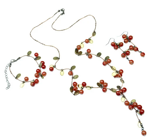 Women Fashion Red Acrylic Cherry Long Necklace font b Earrings b font Bracelet Jewelry Set