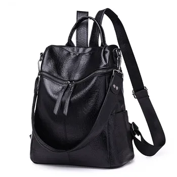 

2019 New Fashion Women Backpack PU Solid Fashion Simple Casual Vintage Package Multi-functional Big Bag Girls Student Schoolbag