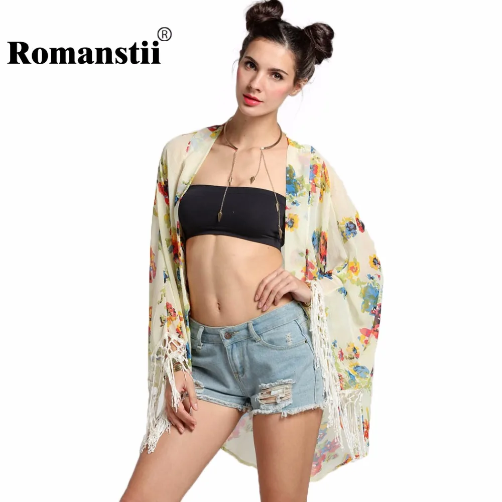 Romanstii Floral Kimonos Women Summer Beach Sexy Blouse Feminina Long