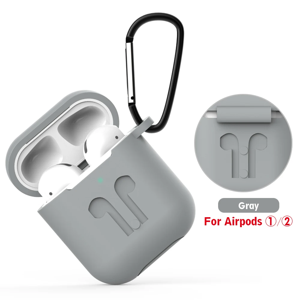 Для Apple Airpods 2 Чехол Мягкий силиконовый чехол для наушников s для Airpods 1 Air Pods чехол противоударный полная защитная оболочка Coque Fundas - Цвет: Серый