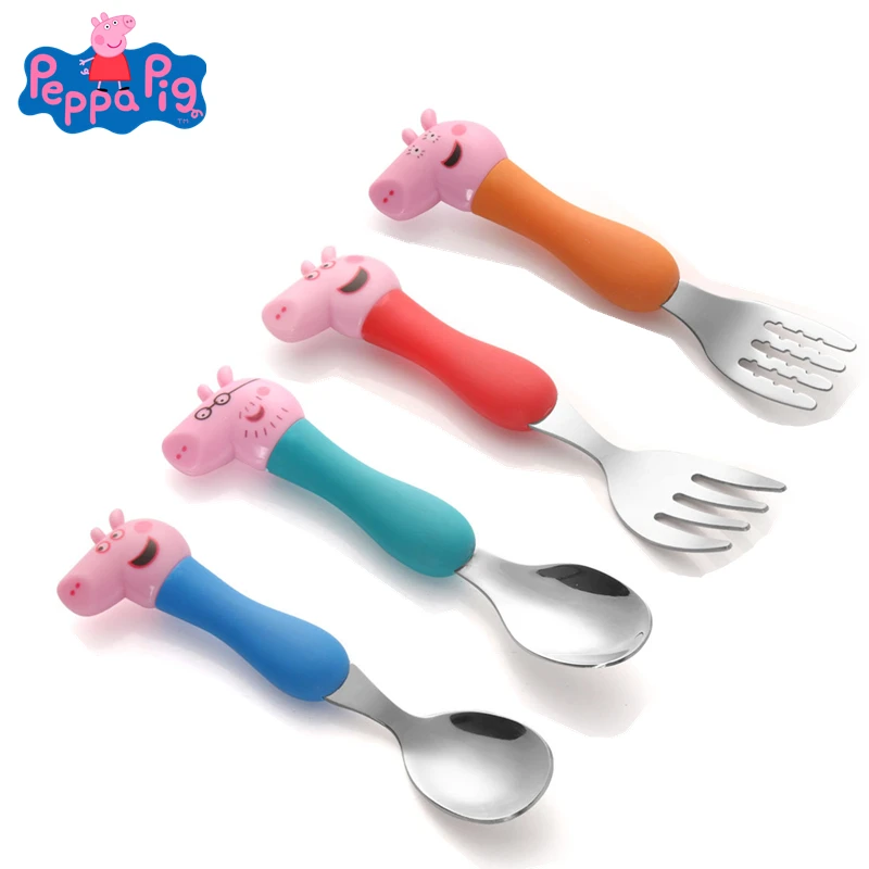 

Peppa Pig George Anime Figures 4 Styles Tableware Spoon Cross Fork Set Toys Family Child Baby High Quality Safety Tableware Gift
