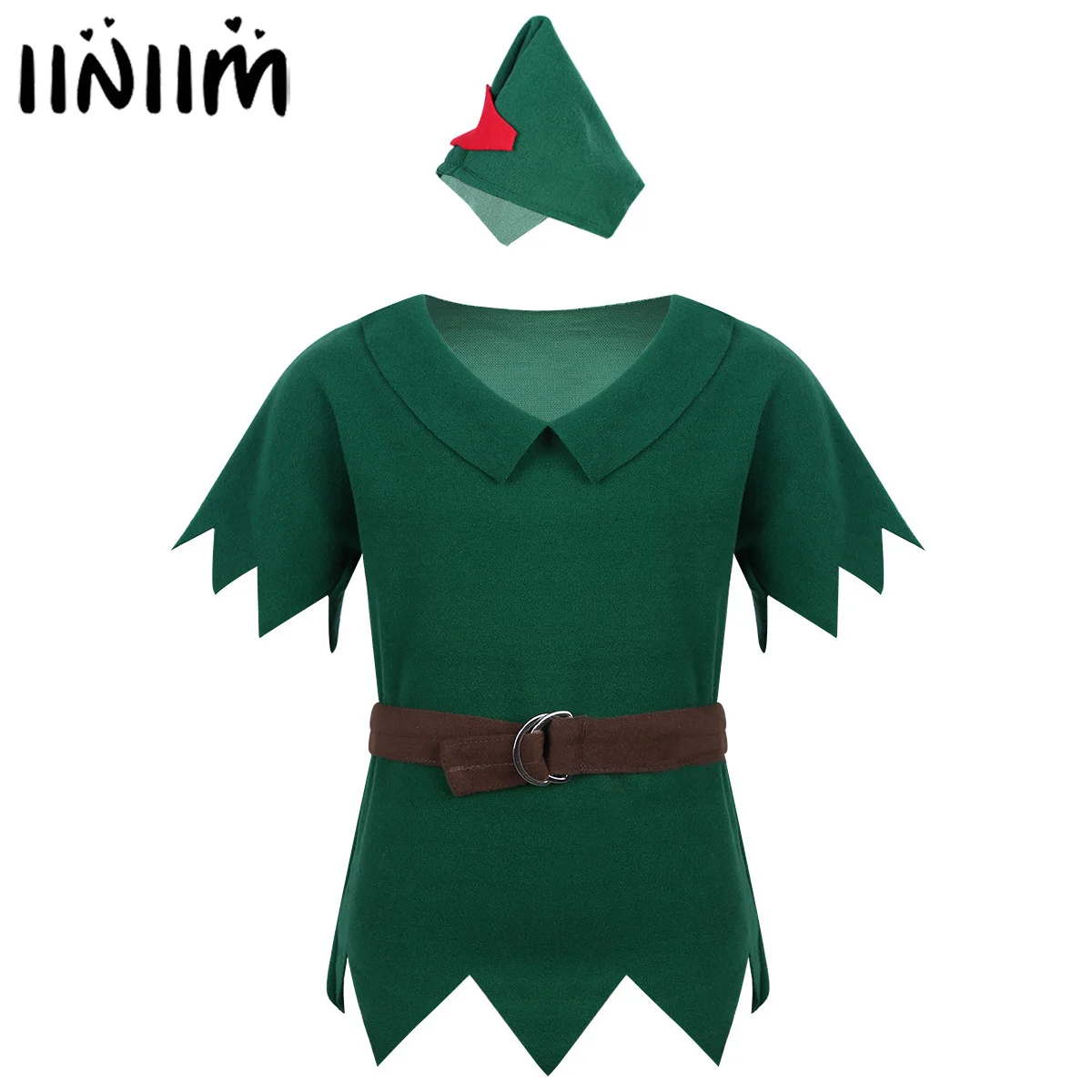 

New Arrival Kids Boys Peter Pan Costumes T-shirt with Hat Belt Halloween Cosplay Party Boy for Fancy Carnival Role Play Clothing