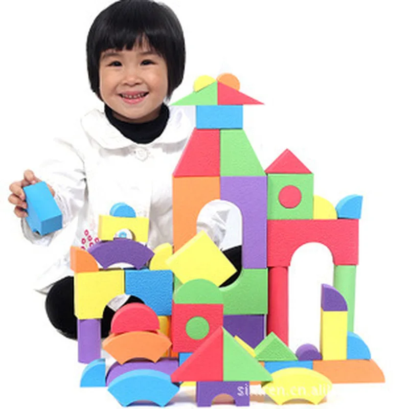 

50 Pcs Building Block Embossed Ultra Light EVA Soft Volume Wood Foam Blocks Big Block Toys Children's Educational Toys