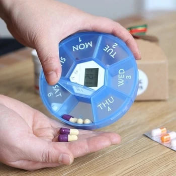 

Digital Electronics Smart Timing Pill Cases Medicine Box Container Tablet Storage Case Circular Reminder Alarm 7 Days