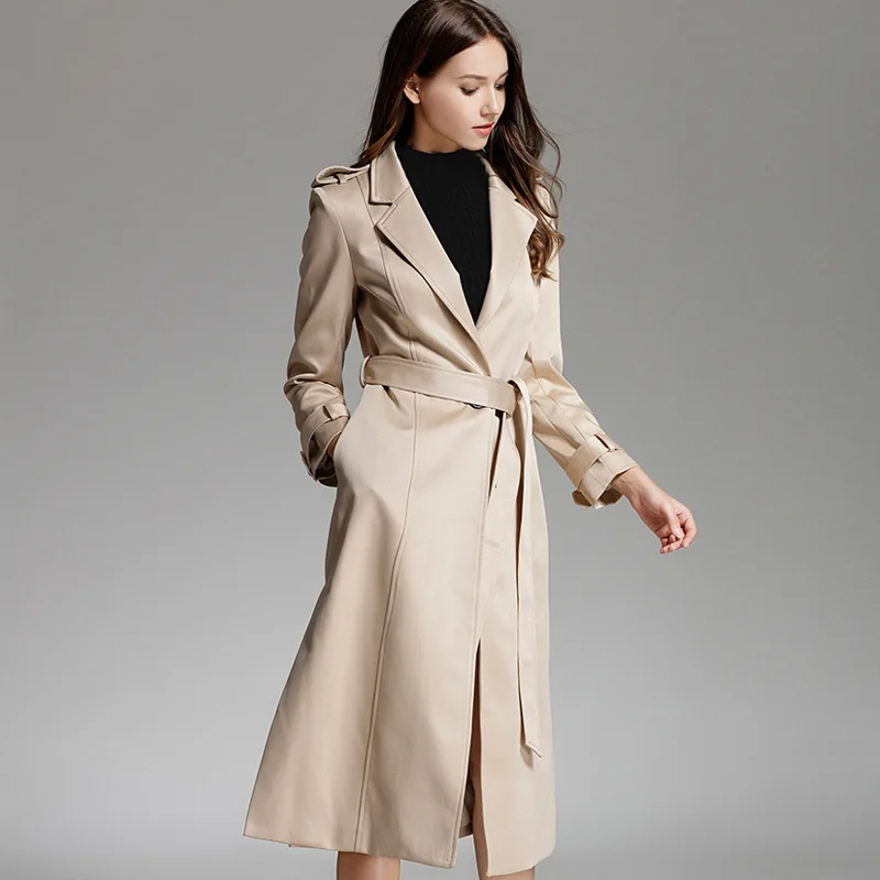 Классическое пальто для женщин одна кнопка ветровка с поясом изящное длинное пальто хаки Верхняя одежда Mujer s m l тренч для женщин