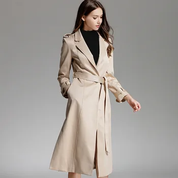

2018 Classic Trench Coat For Women Single Button Windbreaker With Belt Slim Long Coat Khaki Outwear Mujer S M L Trench Women