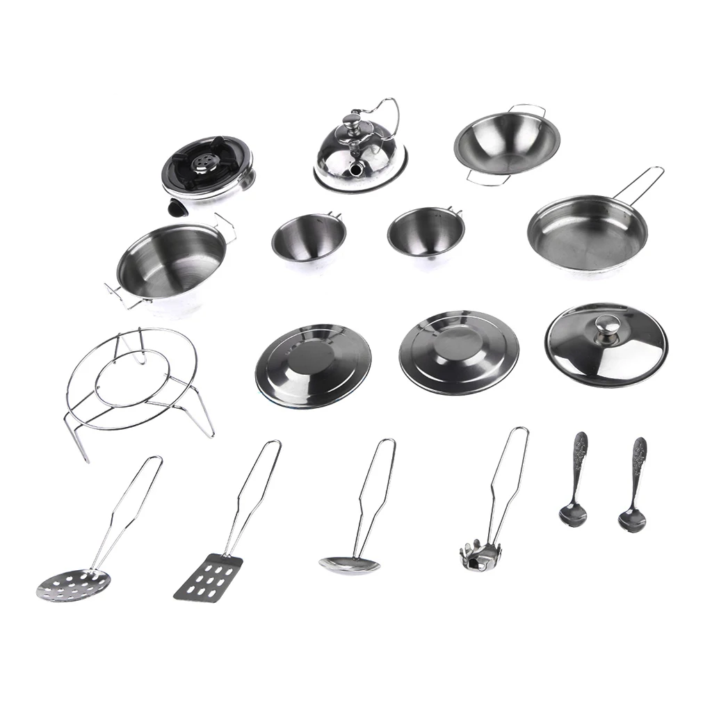 Kids Kitchen Metal Cookware Playset, All Purpose Kitchen Cooking Tool Set - F, 17pcs/Set