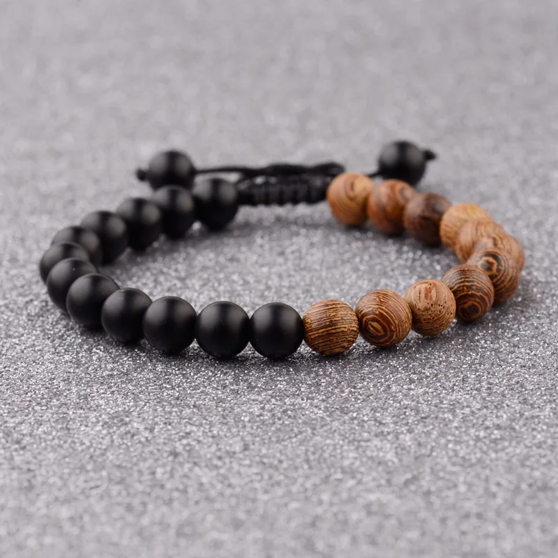 OIQUEI Регулируемый 8 мм деревянный браслет Будда из бусин для мужчин черный натуральный матовый камни Плетенный, макраме браслеты ювелирные изделия