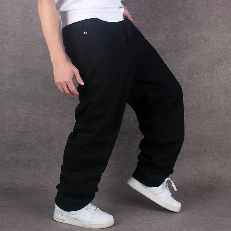 Mens Solid Loose Jeans Baggy Skateboard Denim Hip Hop Jeans Pants Plus
