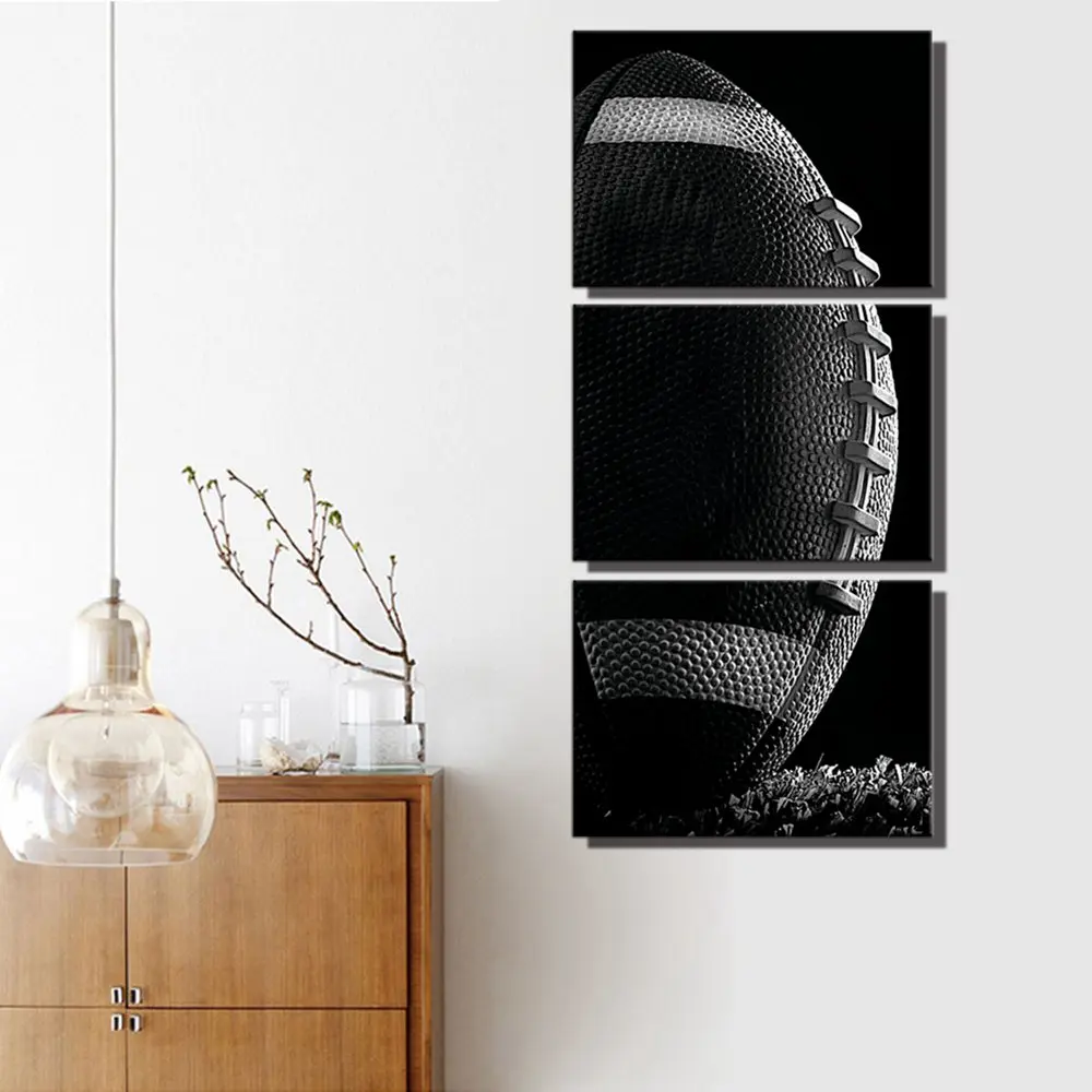 

Black And White Wall Art Football Sport For Boys Room Wall Decor Canvas Painting Frame Art Rubgy Home Decoration 3 Panels Gift