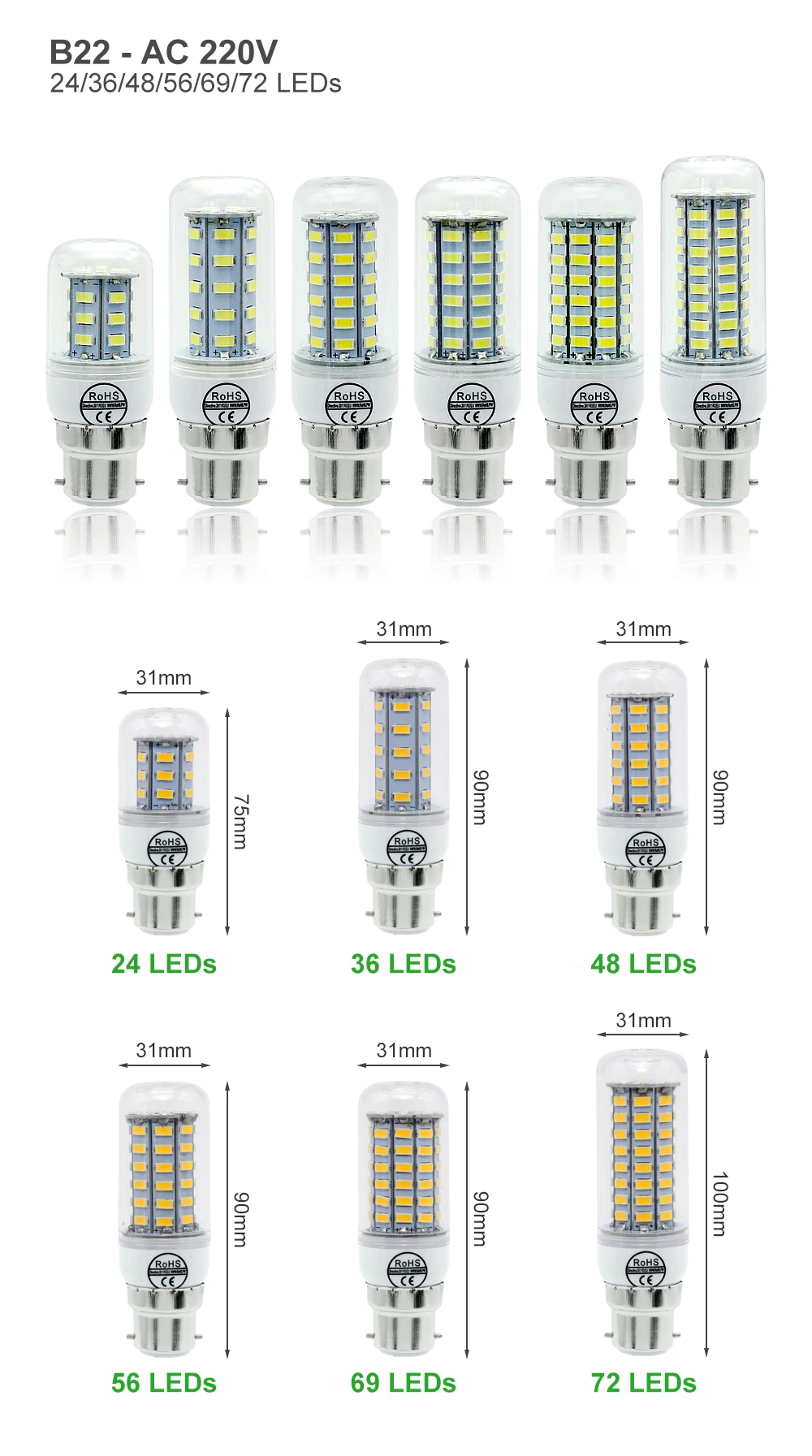 ANBLUB E27 лампа E14 G9 GU10 B22 светодиодный лампы 220V 240V 5730 SMD Светодиодная лампа светильник 24 36 48 56 69 72 светодиодный s люстры лампы в форме свечи светильник Инж