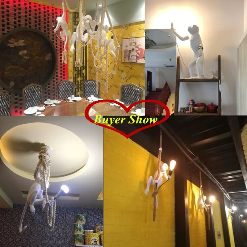 Современная креативная полимерная белая лампа в форме обезьяны, лофт, винтажный подвесной светильник из пеньковой веревки для дома, бара, кафе, ретро подвесной светильник