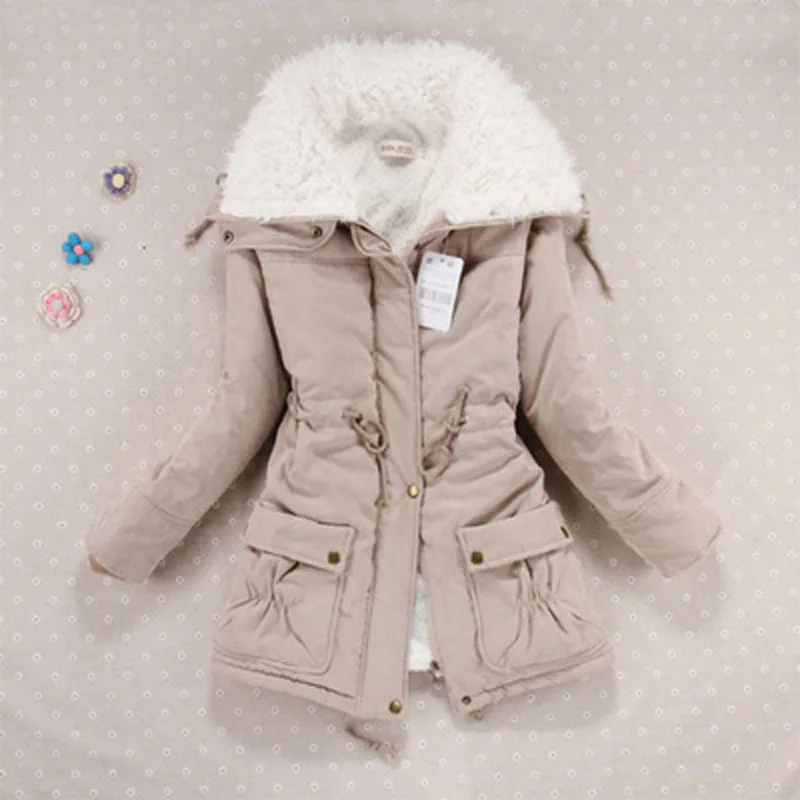 

Autumn Winter Women Casual Coats Thick Warm Cotton-padded Parkas Women Clothing Large Lapel Long Slim Outwear Jacket Coat