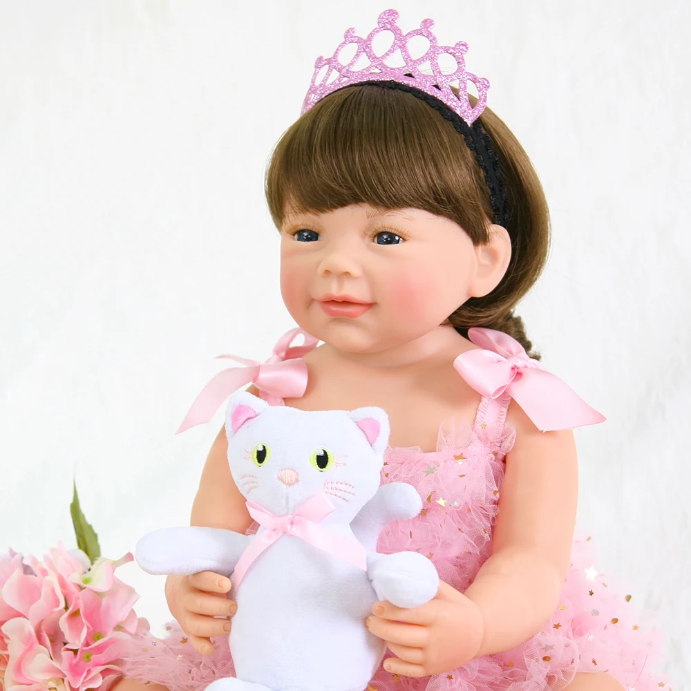 55 см полностью силиконовая кукла реборн для девочки Boneca виниловая принцесса новорожденные дети с кошкой модный подарок на день рождения игрушка для купания