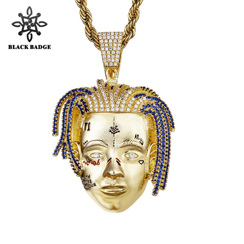 

Hip Hop Punk Rapper XXXTentacion Pendant Necklace Men Iced Out CZ Chains Gold Color Personalized chain Charms Jewelry Gifts