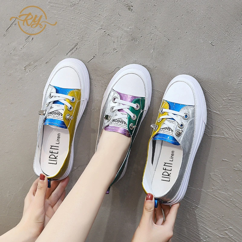

RY-relaa leather contrast strap white shoes female Korean version of the wild casual shoes shallow mouth single shoes tide