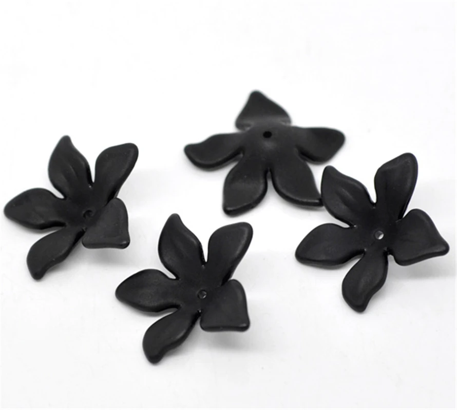 

DoreenBeads 80Pcs Black Flower Frosted Acrylic Beads 28x7mm(B14821), yiwu