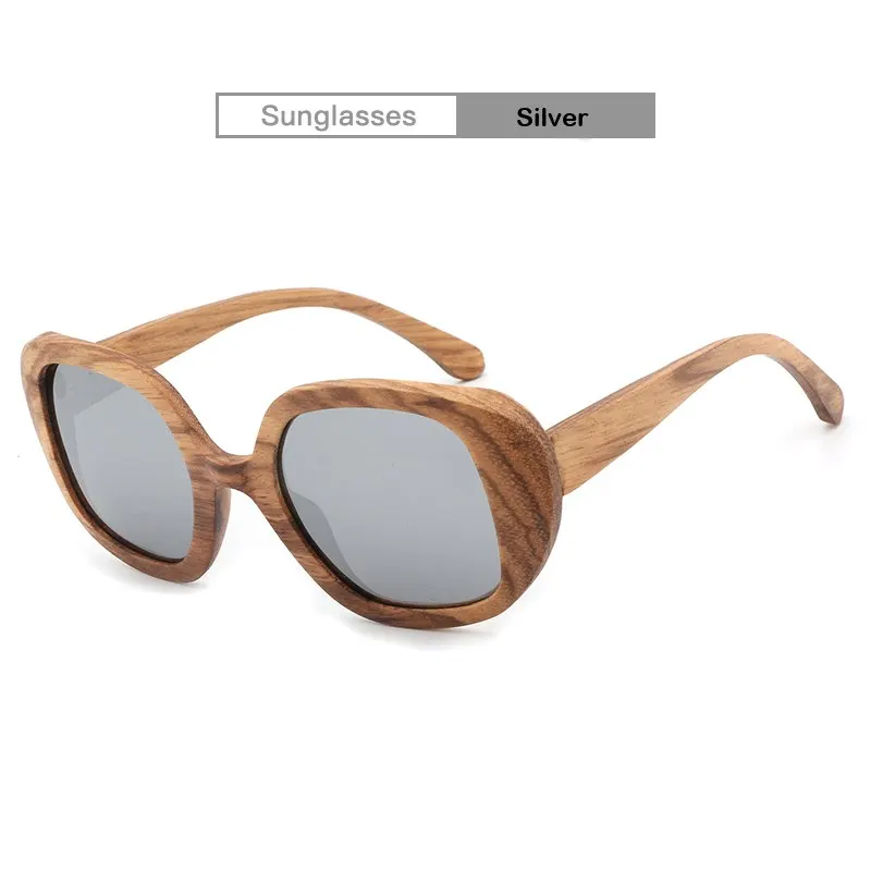 Негабаритных Зебры деревянные овальные солнцезащитные очки для мужчин и женщин Поляризованные солнцезащитные очки UV400 - Цвет линз: Silver lens