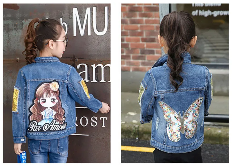 teenage girls denim butterfly jackets for kids outwear children coat girls sweaters children clothes (6)