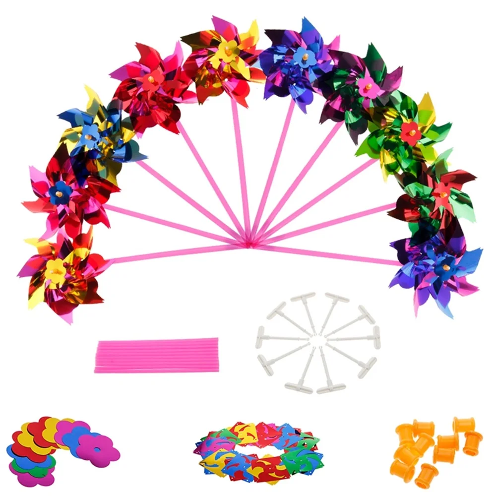 EASY BIG 100Pcs Lot Plastic Windmill Pinwheel Wind Spinner Kids Toy Garden Lawn Party Decor Toy 2