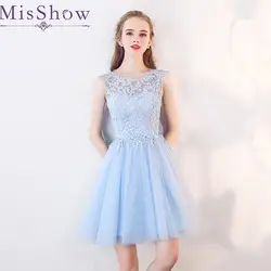 Элегантное коктейльное платье 2019 Тюль аппликация небесно-голубое короткое платье для выпускного вечера вечерние коктейльные платья без