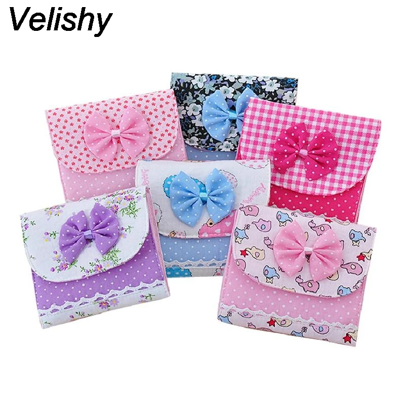 Velishy Cute Cotton Sanitary Napkin Bag Organizer Storage Hold Pads Carrying Bag Small Articles Gather Pouch Case 1PCS