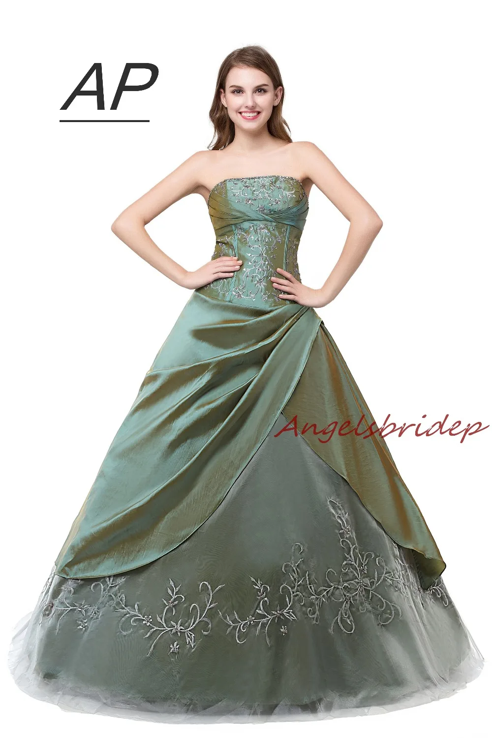 ANGELSBRIDEP Vestidos De Quinceanera платья зеленые официальные вышивки милые 16 вечерние женское