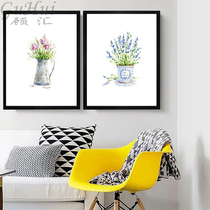 

Nordic Rural Watercolor Green Plant Canvas Painting Lavender Flower Language Wall Picture Home Living Room Decoration Art Poster