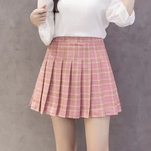 Женская клетчатая плиссированная Студенческая юбка с высокой талией Харадзюку, трапециевидная пляжная мини-юбка, Женская корейская мода, Летняя короткая юбка