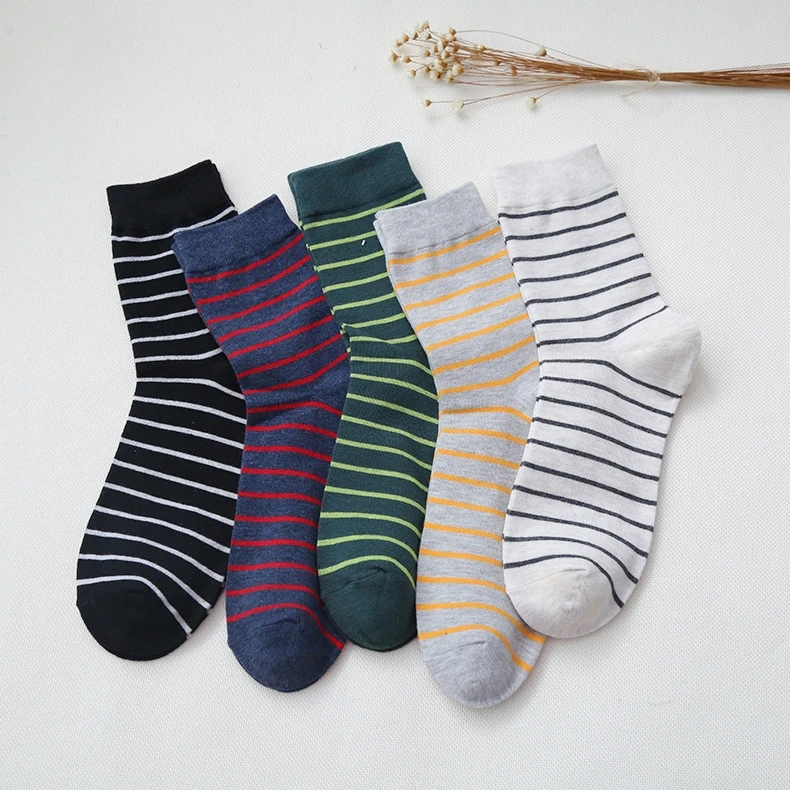 Lot of 5 Pairs Striped Cotton Mens Casual Ankle Crew Socksin Men's