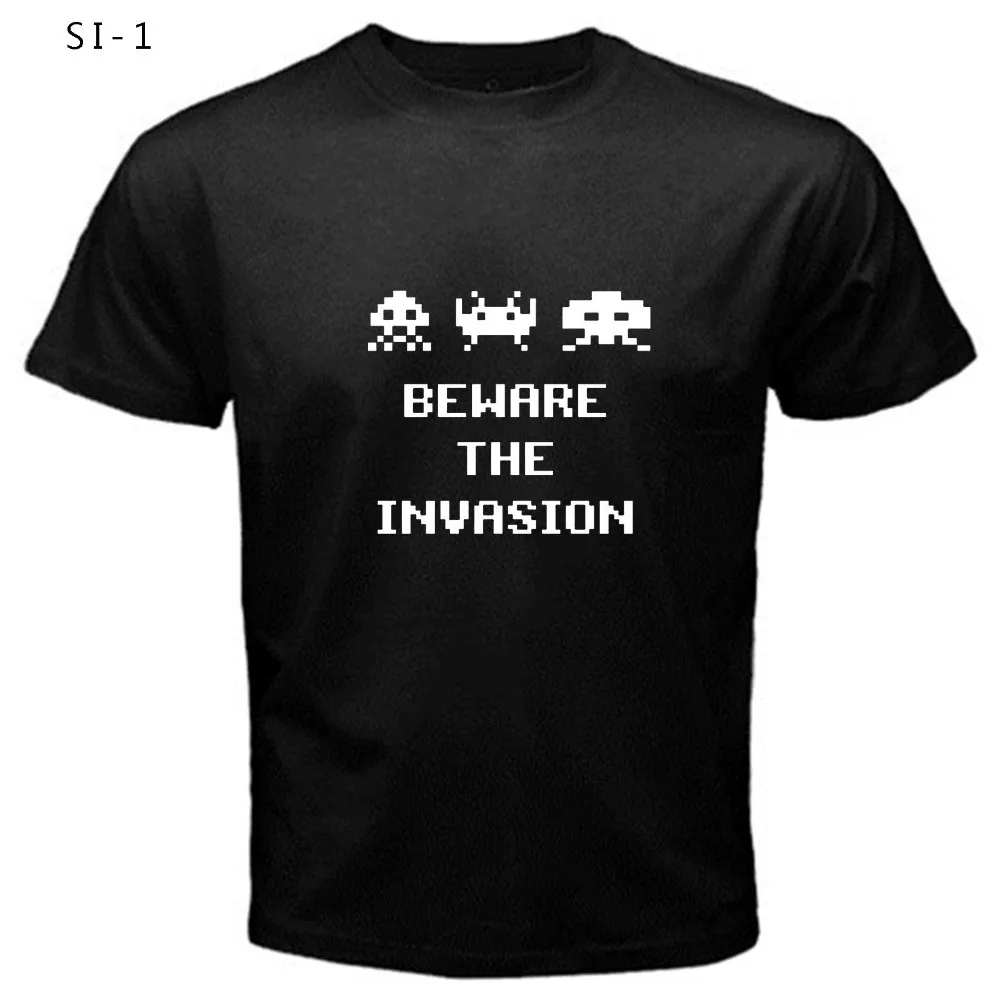 Summer Style Fashion Space Invaders SI1 retro classic eighties arcade game T-Shirt Black Plus Size Casual Clothing