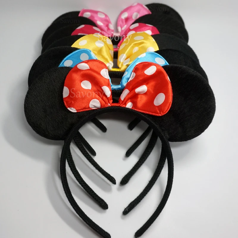 *40 PCS* 20 Mickey Ears Headband All Black 20 Minnie Black With Red Bow Headband