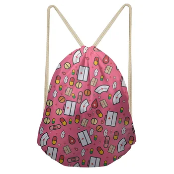 

THINK Cartoon Pills Syringes Prints Nurse Drawstring Bags Polyester High-Quality School Girls Backpacks Travel Casual Mochila