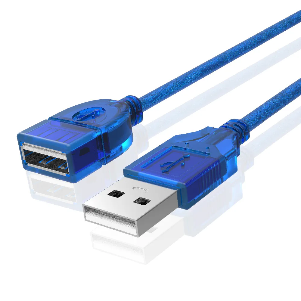 0,3 м, 0,5 м, 1,5 м, 3 м, 5 м, новинка, USB 2,0 кабель-удлинитель «Папа-мама», USB адаптер, прозрачный синий, анти-помехи, двойное экранирование