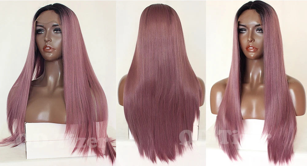 QD-Tizer Long Purple Synthetic lace front wig straight lace front wigs for black women 8
