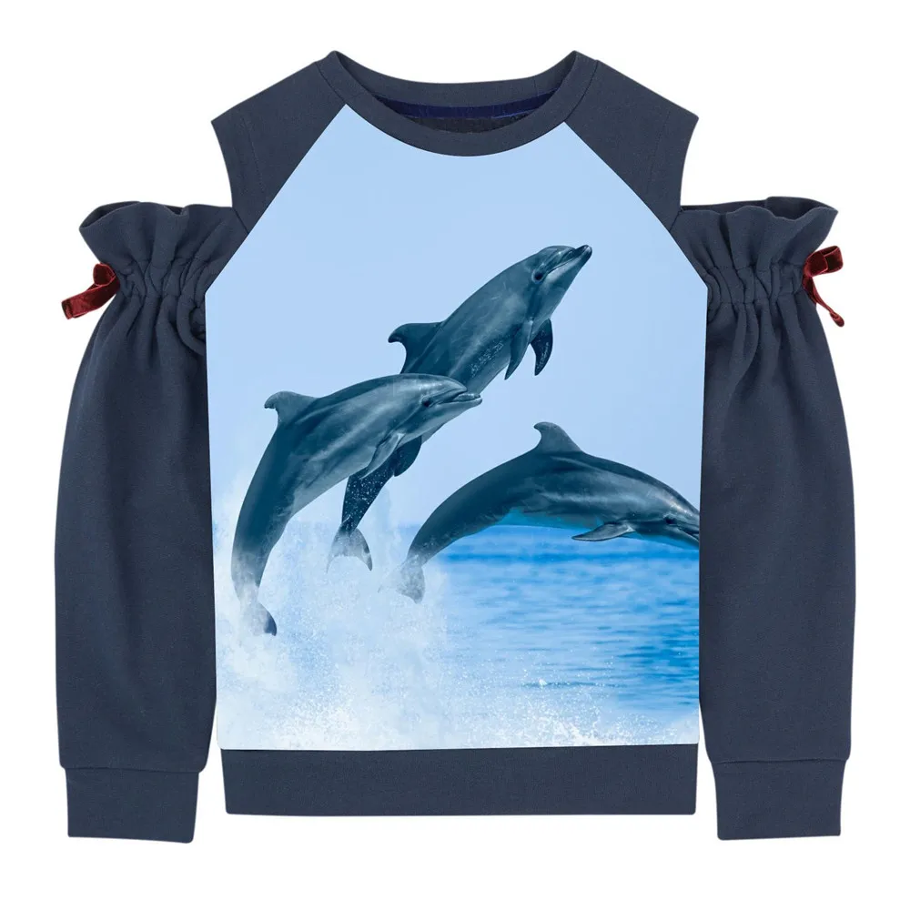 

The new T-shirts are worn by girls in fashion-printed dolphin with long sleeves for spring and fall, baby clothes