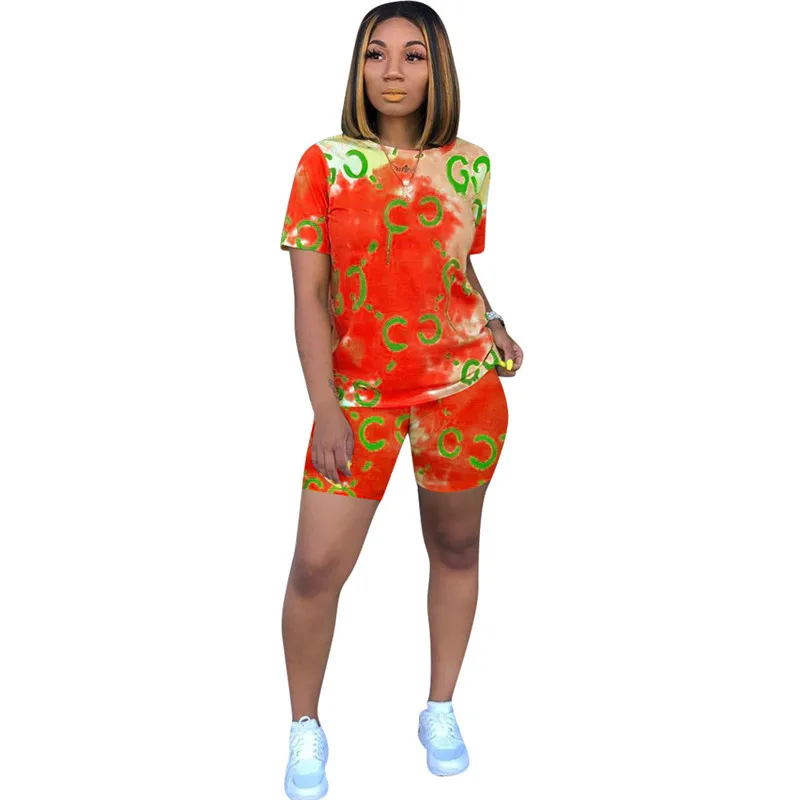 

Adogirl Fashion Tie Dye Print Summer Two Piece Set Casual Women Tracksuit Short Sleeve T Shirt Top + Shorts Female Outfits