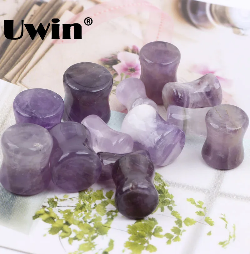 

2pcs Fashion Purple Color Stone Ear Gauges Plug Tunnel Stretcher Expander Double Flared Saddle Fit Plugs 6mm--16mm For Men Women