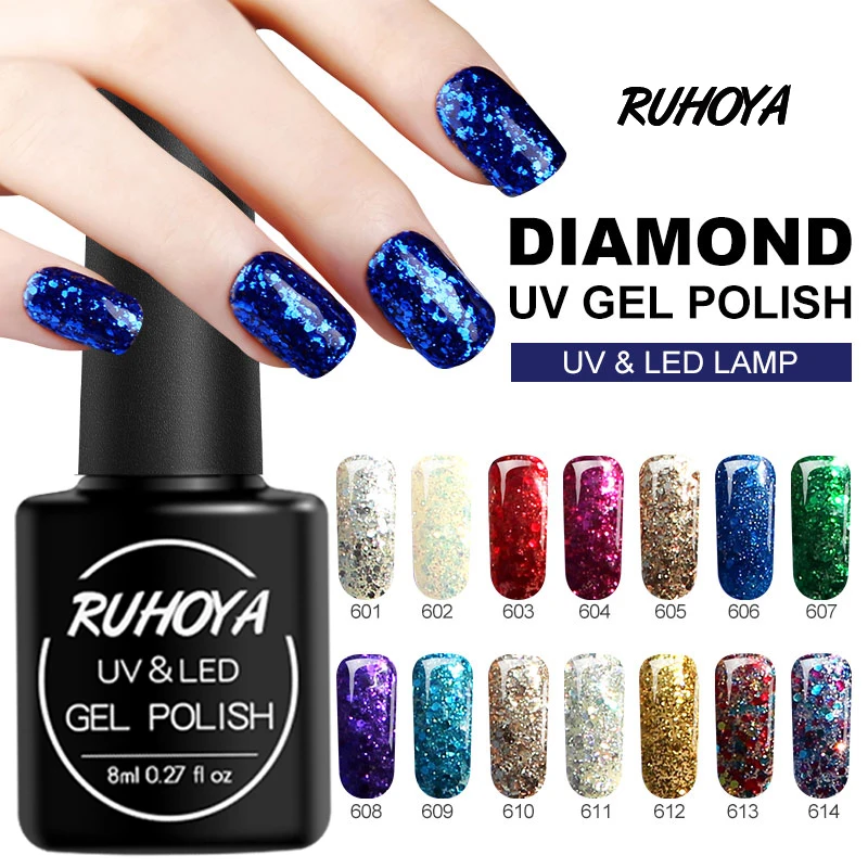 Блестящий Платиновый Гель лак Ruhoya для ногтей 8 мл звездное небо блеск