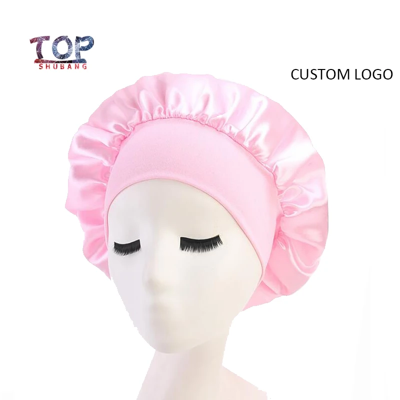 

Custom LOGO Single Layer Nursing Satin Bonnet Women Silky Bonnet High Elastic Band Hair Cover Comfortable Night Sleep Bonnet