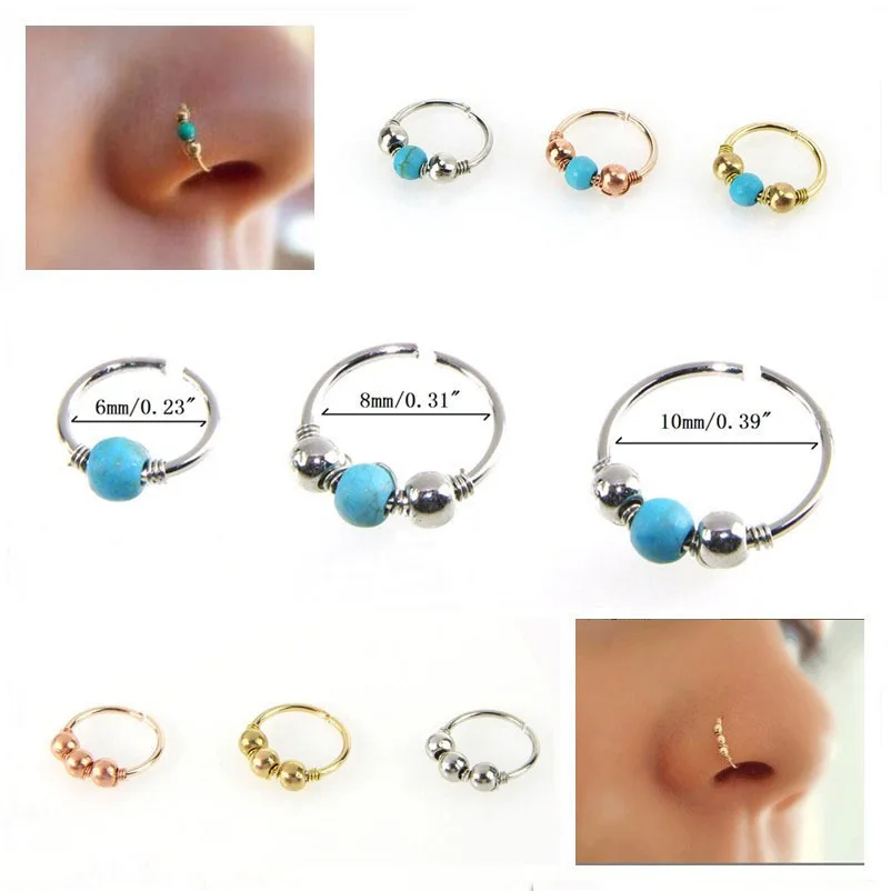 

3pcs/set Fake Nose Ring Body Jewelry 6/8/10 mm Copper Cartilage Tragus Earrings Natural Stone Circle Labret Lip Piercing Jewelry