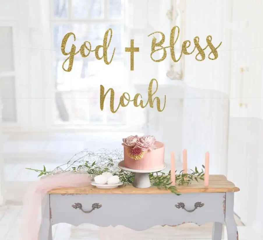 

Custom name God bless baptism banners, christening banner, first communion banner, baptism banner, baptism backdrop